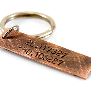 Custom Coordinates Keychain, Personalized Keyring, Latitude longitude, Gifts for Men, Gps Coordinates, Anniversary Gift, Valentines Gift