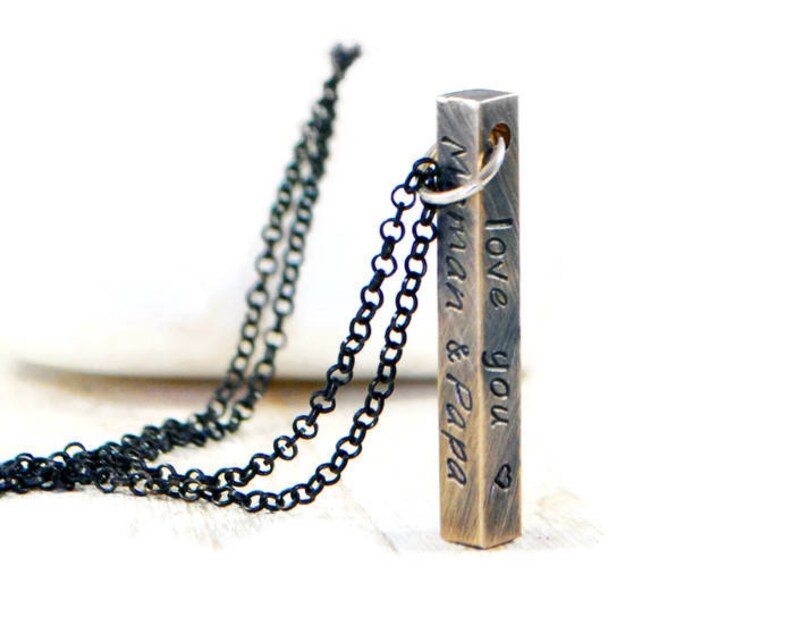 Personalized Mens Necklace Vertical Bar Necklace Brass Bar Etsy