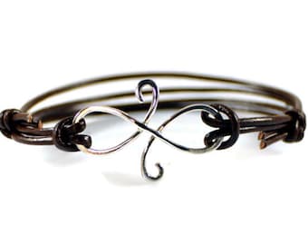 Sterling Silver Infinity Bracelet, Celtic Infinity Friendship Bracelet, Leather Bracelet for Women. Sisters Jewelry,  Custom Bracelet