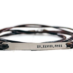 ROMAN NUMERAL DATE Bracelet - Mens Sterling Silver Bracelet Men - Custom Bracelet for Men - Mens Leather Bracelet - Personalized Bracelet