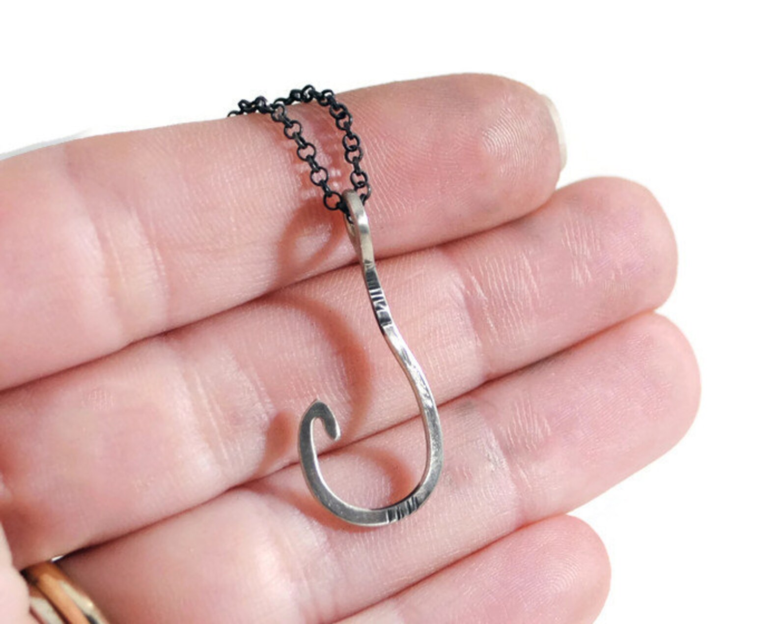 Fish Hook Necklace. Sterling Silver. Chain Necklace. Fisherman Etsy