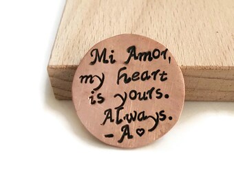 My Heart is Yours Engraved Coin, Personalized Gift for Men, Fathers Day Gift, Pocket Token ,Wallet Insert Long Distance Relationship, Daddy