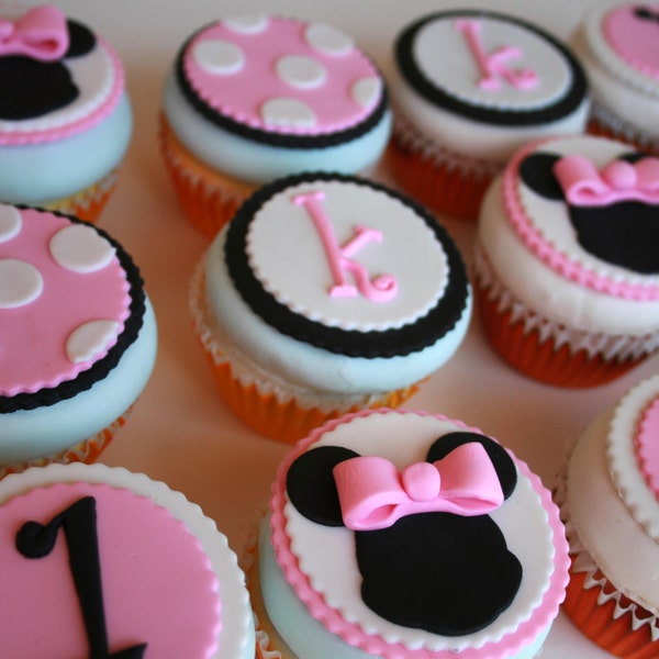 12 Minnie Mouse Inspired Edible Cupcake Toppers for birthdays and babyshowers