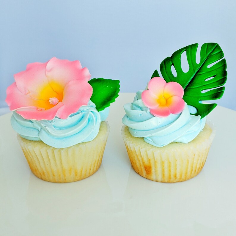 12 Hibiscus Sugar Flowers Plumeria & Monstera Leaves Option Etsy