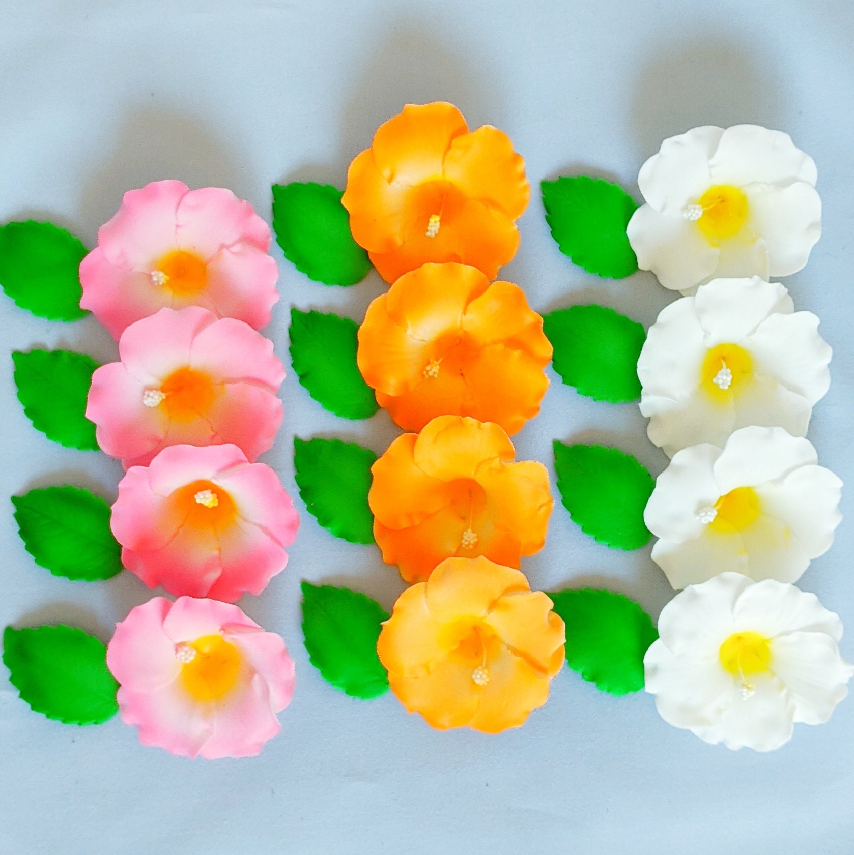 12 Hibiscus Sugar Flowers Plumeria Monstera Leaves Option Great On A Cupcakes Or Cake For Moana Luau Tropical Hawaiian Theme Doirealty