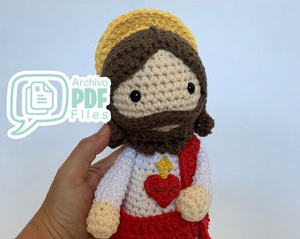 PATRON/PATTERN Instrucciones en PDF Sagrado Corazon de Jesus Sacred Heart Amigurumi Diy Do it yourself instructions