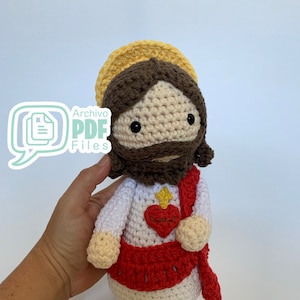 PATRON/PATTERN Instrucciones en PDF Sagrado Corazon de Jesus Sacred Heart Amigurumi Diy Do it yourself instructions image 1