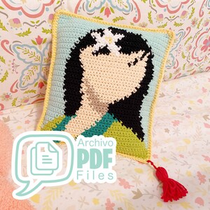 PATTERN/PATRÓN Graphic Gráfico  Downloadable - Descargable Almohada Mulan Pillow Plushie Crochet DIY Hazlo tu mismo
