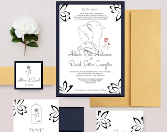 Beauty and the Beast Wedding Invitations, Disney Wedding Invite, Belle and Beast Invitation, Romantic Fairytale Wedding