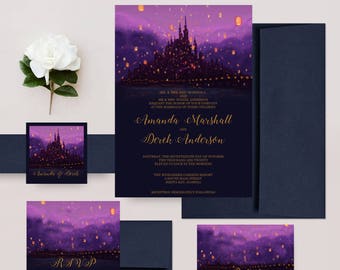 Rapunzel Inspired Wedding Invitations, Disney Wedding, Glowing Lantern, Starry Night, Fairytale Invitation, Invitations for Wedding