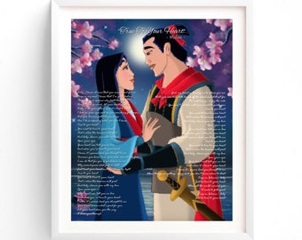 True To Your Heart Song Lyrics, Mulan Song Lyrics, Mulan and Shang, Disney Wedding Gift, Personalized  Gift