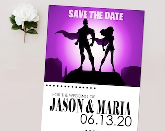 Superhero Comic Save the Dates, Superhero Theme Wedding, Geek Wedding Invitation - PRINTABLE - Download