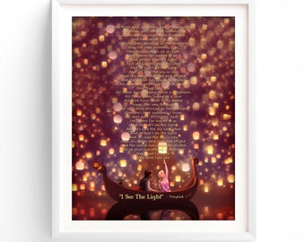 Tangled, Rapunzel and Flynn, I See The Light Song Lyrics, Disney Wedding Gift, Personalized Bride & Groom Gift