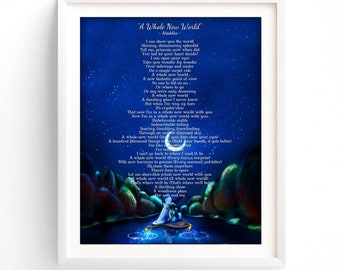 Aladdin, Jasmine and Aladdin, A Whole New World Song Lyrics, Disney Wedding Gift, Personalized Bride & Groom Gift