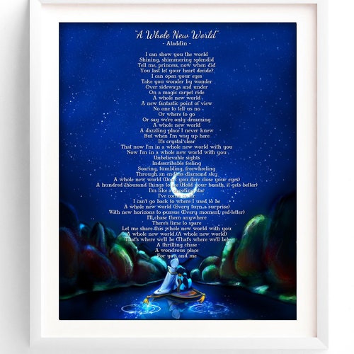 Aladdin Jasmine And Aladdin A Whole New World Song Lyrics Etsy