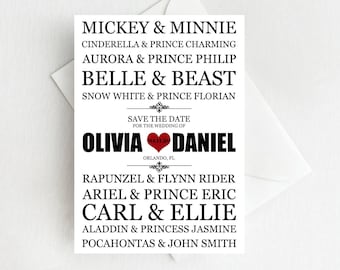 Disney Save the Date Cards, Disney Couples, Wedding Save the Dates, Mickey and Minnie Save the Date, Elegant Fairytale Wedding Announcement