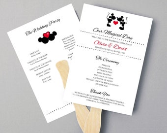 Mickey Wedding Program Fans, Disney Wedding Program Fan, Ceremony Fans, Printed Wedding Fan