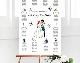The Little Mermaid Wedding Seating Chart, Ariel and Eric Seating Plan, Disney Wedding, Disney Table Plan