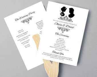 Disney Couple Wedding Program Fans, Disney Wedding Program Fan, Disney Couple Silhouette Ceremony Fans, Printed Wedding Fan