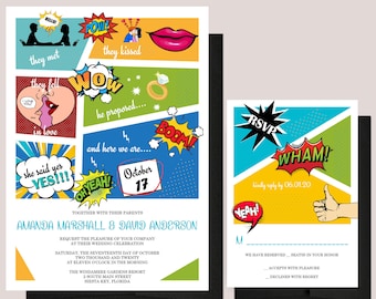 Comic Book Wedding Invitations, Geek Wedding Invites, Retro Comic Strip Wedding Invite, Invitations for Wedding
