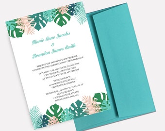 Tropical Leaves Wedding Invitations, Beach Wedding Collection, Destination Wedding, Tropical Wedding Stationery - BUILD YOUR OWN