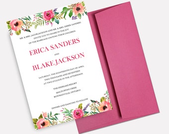 Tropical Floral Wedding Invitations Suite, Hawaiian Watercolor Wedding Invitation Set, Destination Wedding Stationery Package