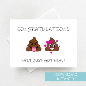 Cartão de casamento engraçado | A merda acabou de acontecer, cartão emoji engraçado, cartão de noivado engraçado, cartão para impressão, download instantâneo