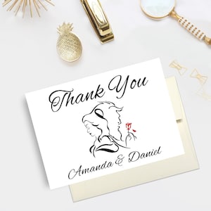 Bellezza e la bestia nozze biglietti di ringraziamento, biglietti di ringraziamento personalizzata, Disney tema matrimoni, Belle e bestia di nozze - Set da 10