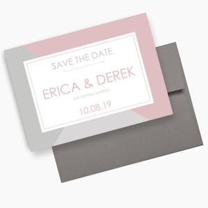Save the Dates, Blush Pink and Grey, Modern Save the Date Cards, Faire-part de mariage géométrique