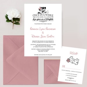Mickey and Minnie Mouse Wedding Invitations, Mickey and Minnie Invite, Disney Invitation, Fairytale Wedding, Dusty Rose Invites immagine 1