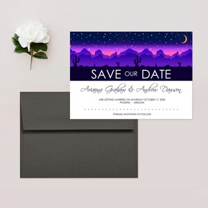 Starry Night Save the Dates, Desert Sky Wedding Cards, Southwestern Wedding, Cactus Save the Date - Enveloppes incluses