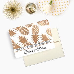 Cartes de remerciement de mariage, ananas imprimé, papeterie de mariage moderne, personnalisé cartes de jeunes mariés, - lot de 10 - enveloppes incluses