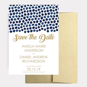 Navy Watercolor Confetti Save the Dates, Navy and Gold Wedding, Navy Invitations, Save the Date Cards, Nautical Invites - Envelopes Included