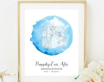 Personalized Wedding Gift, Gift for Couple, Editable Template, Cinderella and Prince Charming Wedding Present, Couples Anniversary Gift