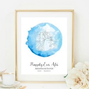 Personalized Wedding Gift, Gift for Couple, Editable Template, Cinderella and Prince Charming Wedding Present, Couples Anniversary Gift image 1