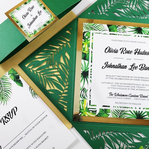 Tropical Gold Wedding Invitations Palm Wedding Invitation Etsy