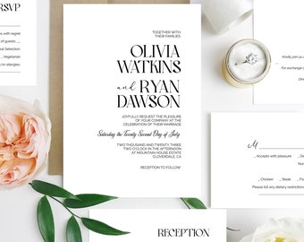 Minimal Wedding Invitation Template, Minimalist Wedding Invite Suite, Editable Template Wedding Invitations, Modern Invites