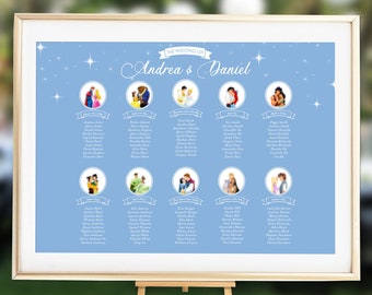 Wedding Seating Chart Poster, Disney Character Couple Seating Plan, Fairytale Wedding Table Plan - 20x30 inches