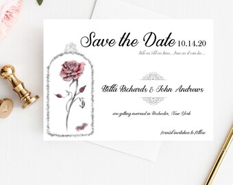 Beauty and the Beast Wedding Save the Dates, Disney Save the Date Invitations, Enchanted Rose Save the Date, Tale As Old As Time Invitation