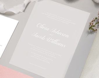 Vellum Wedding Invitation Suite, Simple Translucent Paper Wedding Invitations, Elegant Vellum Invites, Printed Invitation Set