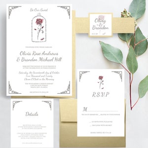Enchanted Rose Beauty and the Beast Wedding Invitations, Disney Weddings, Fairytale Wedding Invite, Rose Wedding Invites image 1