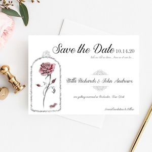 Beauty and the Beast Wedding Save the Dates, Disney Save the Date Invitations, Enchanted Rose Save the Date, Tale As Old As Time Invitation