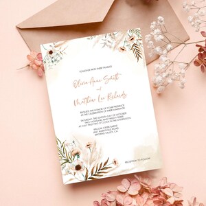 Faire-part de mariage floral bohème rustique automne, faire-part de mariage automne, suite d'invitation de mariage automnal