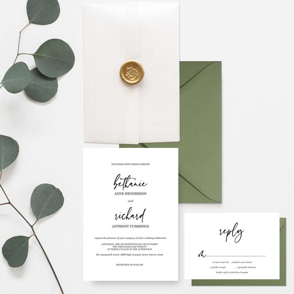 Simple Vellum Wrap Wedding Invitation Suite, Elegant Vellum Jacket Wedding Invitation Set, Stylish Luxury Invites, Printed Invitations