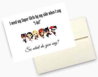 Superhero Asking Cards, Will You Be My Bridesmaid,Superhero Weddings, Be My Bridesmaid, Maid of Honor Cards - Envelopes Included