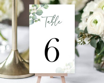 Wedding Table Numbers, Elegant Eucalyptus Greenery Table Number Cards, Printed Table Numbers, Wedding Table Decor