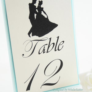 Numéros de table de Cendrillon, mariages à thème de Disney, mariages de conte de fées, cartes de numéro de table de mariage de princesse