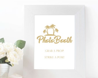 Beach Wedding Photo Booth Sign, Grab A Prop and Strike A Pose, Printable Sign, Wedding Sign, Party Signs - INSTANT DOWNLOAD - BW222