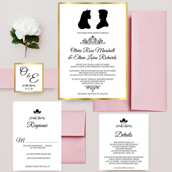 Disney Wedding Invitations Elegant Gold Foil Invites Disney Etsy