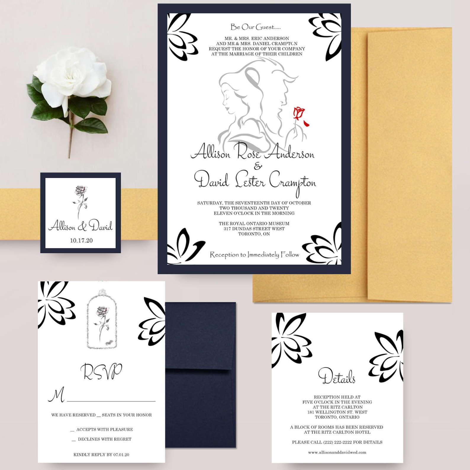 Beauty and the Beast Wedding Invitations Disney Wedding Etsy